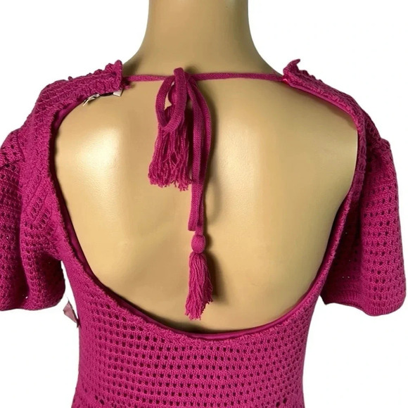 Crochet dress,pink Sm,cottagecore, tassels,fairy,whimsy,coastal,feminine,NWT - Picture 6 of 15